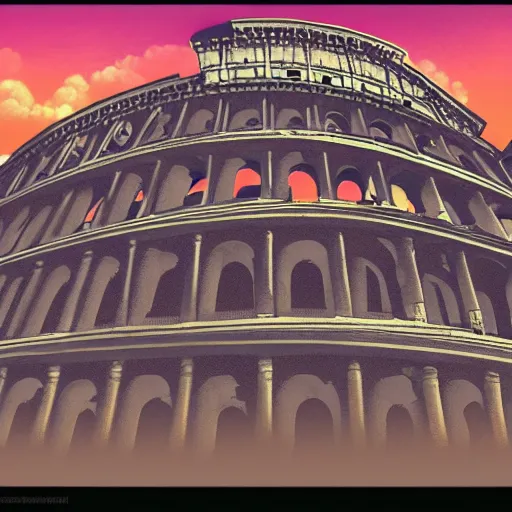 Image similar to roman coliseum, epic retrowave art, trending on art station