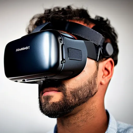 Image similar to symmetry portrait of an adult male wearing a virtual reality headset, highly detailed, sharp focus, centered