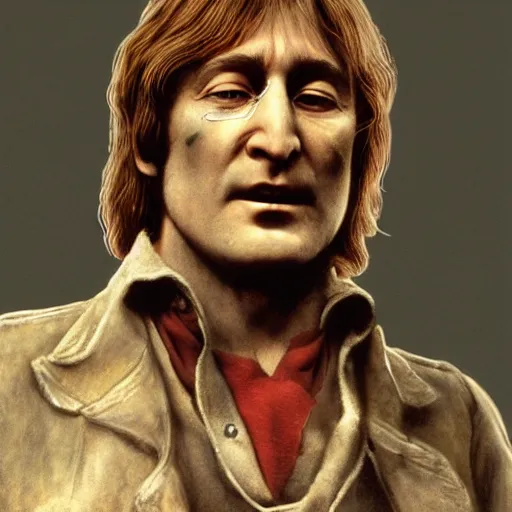 Image similar to john lennon as buffalo bill silence of the lambs, ultra realistic, concept art, intricate details, highly detailed, photorealistic, octane render, 8 k, unreal engine, art by frank frazetta, simon bisley, brom