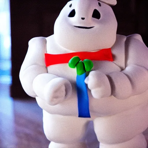 Prompt: blurry photo of the stay puft marshmallow man