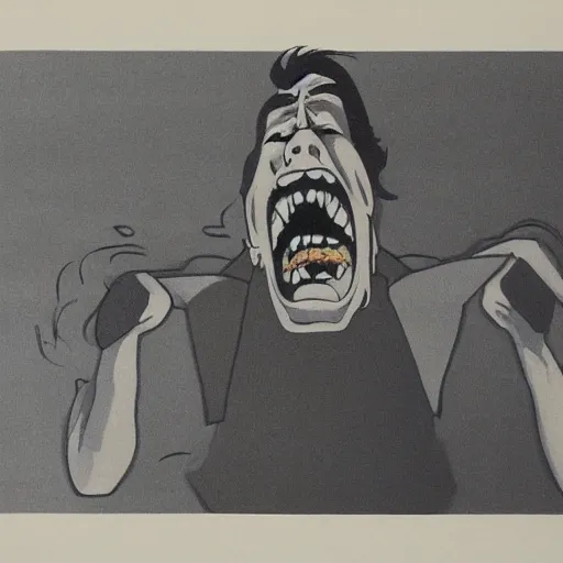 Image similar to mad man screaming, by yoichi hatakenaka