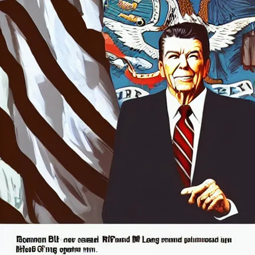 Prompt: “Ronald Reagan in GTA V, cover art by Stephen Bliss, Boxart, loadscreen”