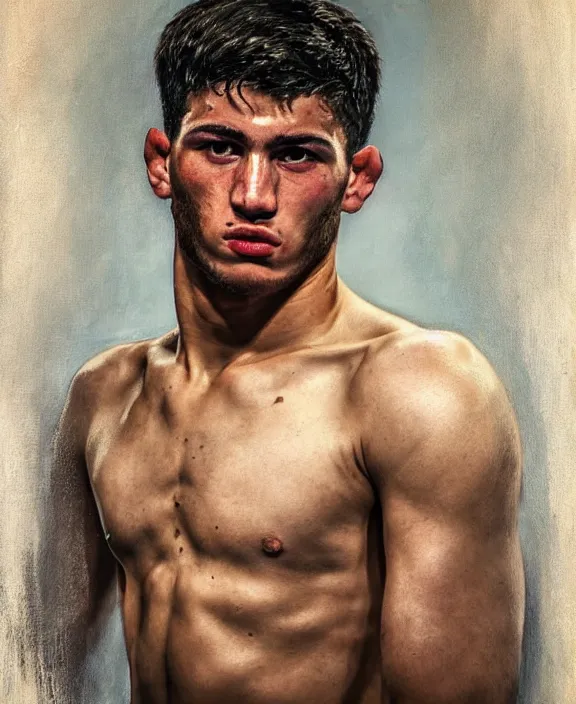 Prompt: portrait of a handsome young spanish ufc fighter, art by denys tsiperko and bogdan rezunenko, hyperrealism