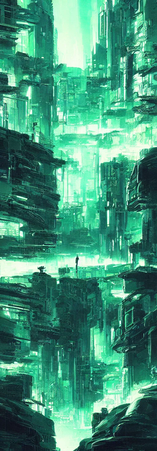 Prompt: reflective waves, cyberpunk texture, green coloring, by studio ghibli and greg rutkowski