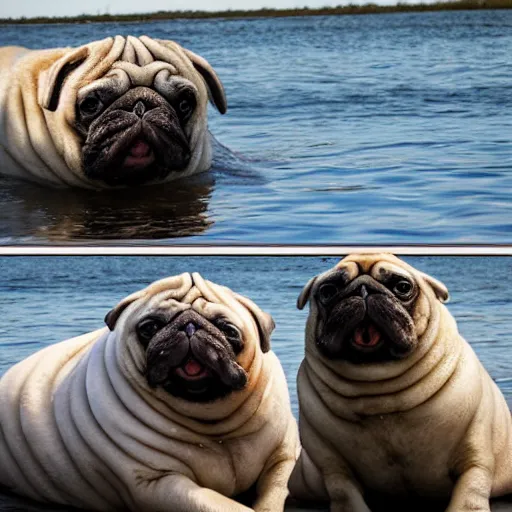 Image similar to a Walrus-Pug Hybrid, A Walrus that looks like a pug, huge tusks, afternoon hangout, good times photograph, candid