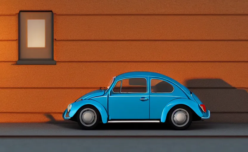 Prompt: a miniature of a VW Beetle on a bookshelf near a window at sunset, DOF, octane render, unreal engine 5, godrays, complementary colors, calm, symmetrical, highly detailed, high quality, 4k, beautiful, hyperrealistic