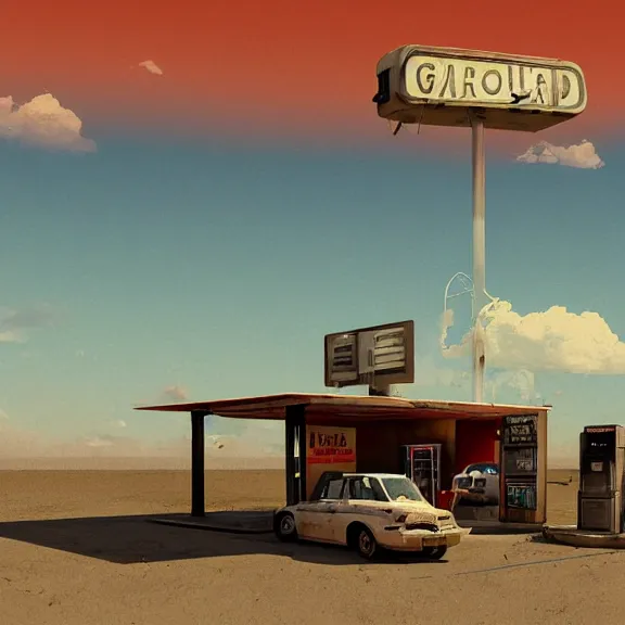 Image similar to an old, tiny abandoned gas station in the middle of the desert, cobweb, old, artstation, digital art.