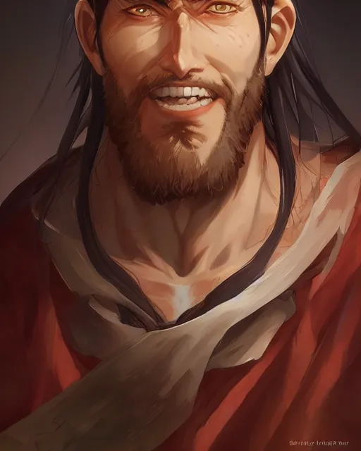 Prompt: an anime portrait of jesus christ as an orc, by stanley artgerm lau, wlop, rossdraws, james jean, andrei riabovitchev, marc simonetti, and sakimichan, trending on artstation