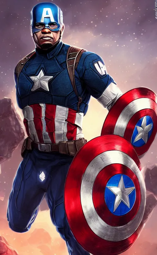 Image similar to kevin hart as captain america, dynamic lighting, photorealistic fantasy concept art, trending on art station, stunning visuals, creative, cinematic, ultra detailed