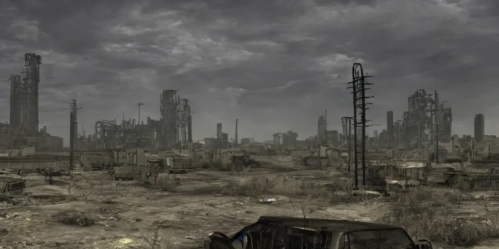 Prompt: nuclear fallout wasteland, dark future