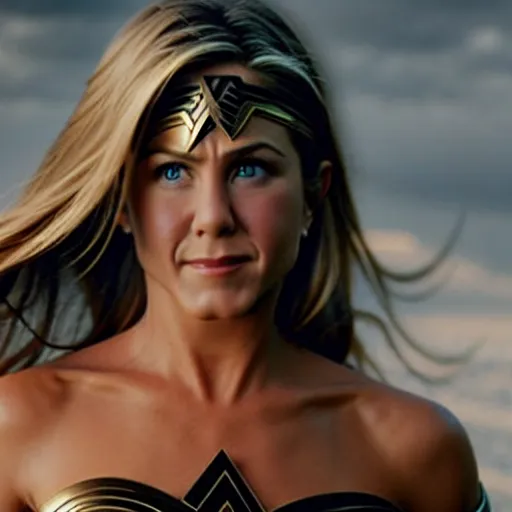 Prompt: Jennifer Aniston as Wonder Woman, movie screenshot