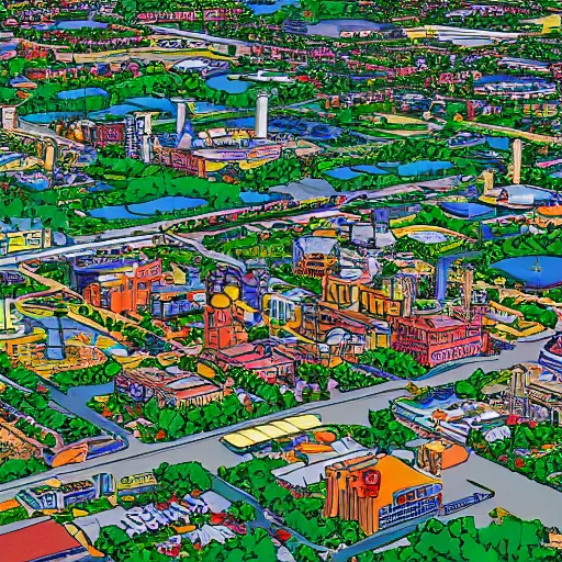 Prompt: areal view of springfield in style of simpsons