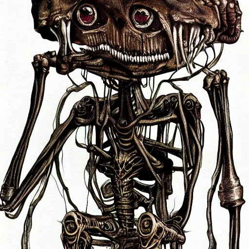 Prompt: a scary painting of creepy pasta man by H. G. Wells and H.R. Giger, fantasy, gruesome, highly detailed, robot zombie