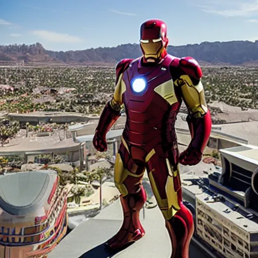 Prompt: Danny DeVito as Ironman at the Mandalay Bay rooftop lounge