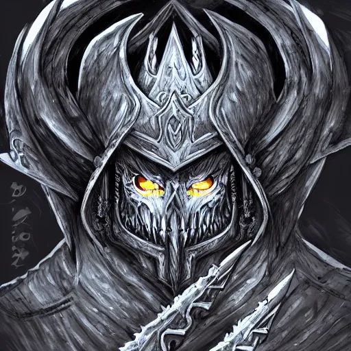 Prompt: the lich king, world of warcraft, in the style of kentaro miura, digital art, trending on artstation, key art, concept art,