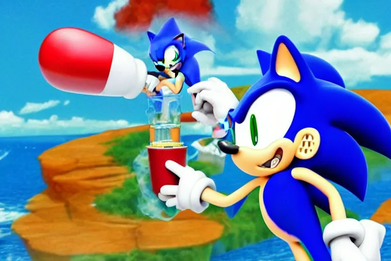 Image similar to Sonic the hedgehog smoking out of a bong