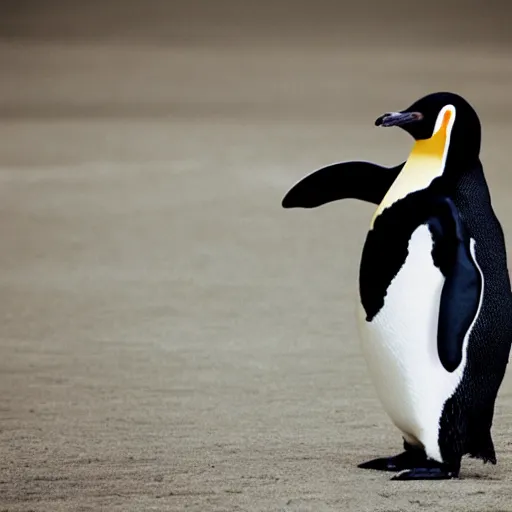 Prompt: A penguin explaining business analytics to his friends.