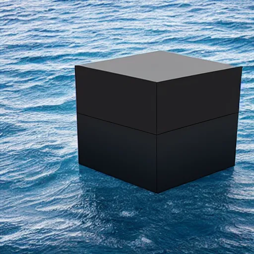 Image similar to a cube in the middle of the sea in the style of richard serra