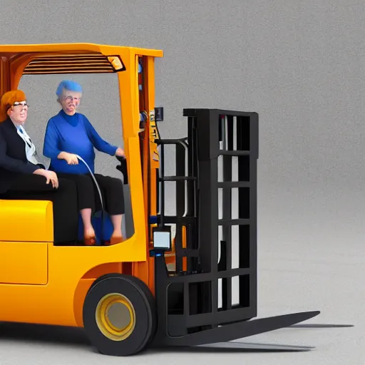 Image similar to grannies operating a fork lift, 8k, artstation