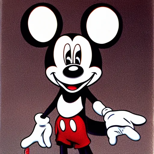 Prompt: Mickey Mouse in the style of H.R. Giger, airbrush and ink render,