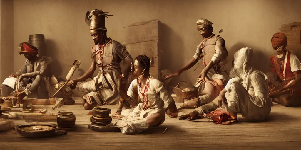 Prompt: Editorial photographs of east india company slave trade natives of Arrakan, octane render, Dslr, canon 24mm, hyper realism, award winning masterpiece with incredible details, cinematic lighting, ray tracing, micro details, 8k