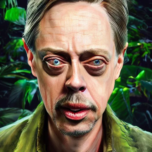 Prompt: hyperrealistic mixed media image of steve buscemi in a jungle, stunning 3 d render inspired art by xiang duan and thomas eakes, perfect facial symmetry, immaculate complexion, realistic, highly detailed attributes and atmosphere, dim volumetric cinematic lighting, 8 k octane detailed render, post - processing, masterpiece,