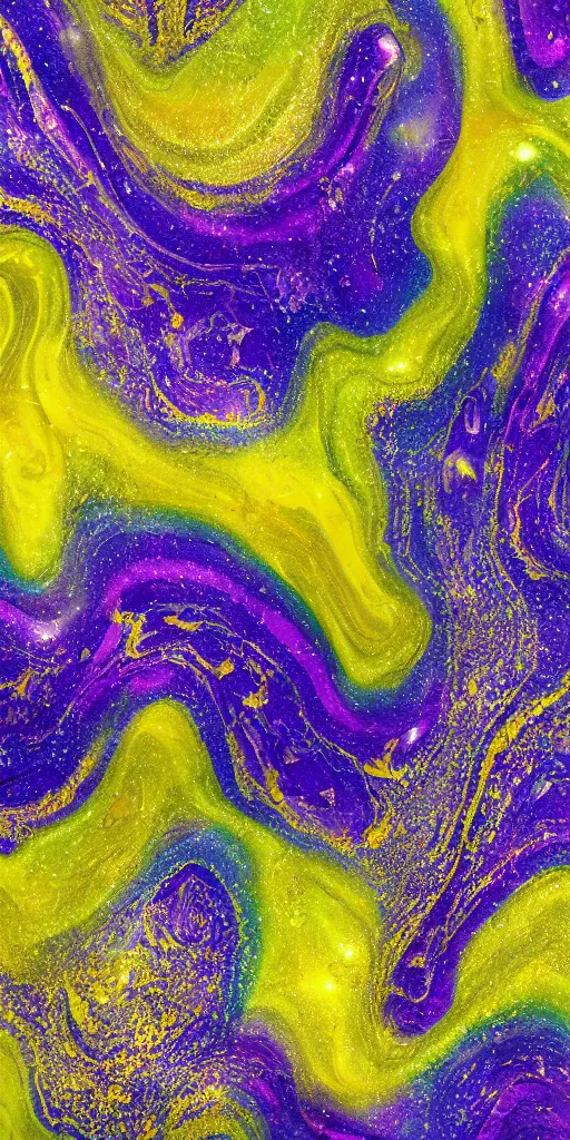 Image similar to beautiful liquid marble texture with big oil bubbles. harmonic chromatic golden tones coloured abstraction with purple splashes. ultradetailed realistic art