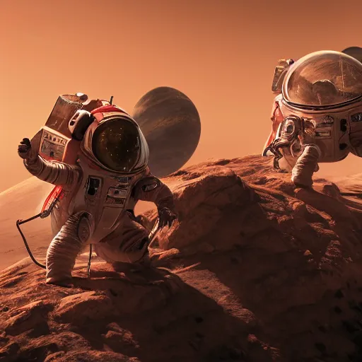 Image similar to mice as astrounauts invade Mars, hypermaximalistic, high details, cinematic, 8k resolution, beautiful detailed, insanely intricate details, artstation trending, octane render, unreal engine