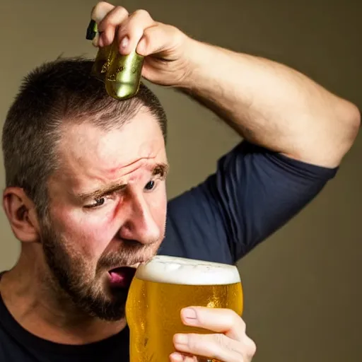 Prompt: average german man, angry, holding beer