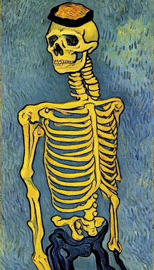 Image similar to portrait of a skeleton sailor by Van Gogh