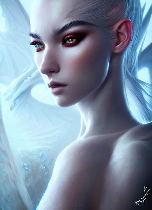 Prompt: portrait of dragon madien model, intricate, sharp focus, octane render, ffxi, realistic render, detailed, beautiful, unreal engine, symmetrical!!, maybelline, sephora, loreal, artstation, art by artgerm, rossdraws, art by karol bak, makeup by pat mcgrath, cinematic, concept art, filmic, vsco