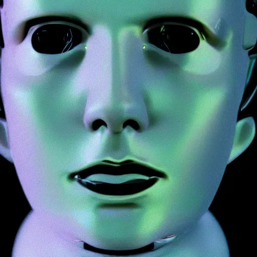 Image similar to a robot with the face of andy warhol, cyberpunk photo, award winning portrait, uncanny valley, dramatic lighting, detailed face, sharp focus, cinestill 8 0 0 t