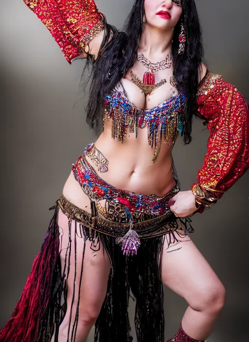 Image similar to hyper realistic photography of bellydancer festival warrior curvy partygirl cinematic, vallejo, diego rivera