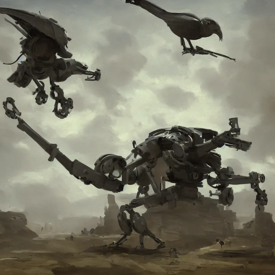 Image similar to a detailed robot bird by camille corot, concept art, dynamic lighting, cinematic, epic composition, masterpiece