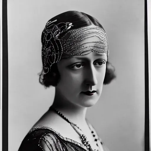 Image similar to photograph of a woman wearing flapper fashion, 1 9 1 0's, looking at the camera, aesthetic, elaborate, intricate, highly detailed, detailed face, photorealism, smooth, sharp focus, rim light, 8 k, art by man ray,