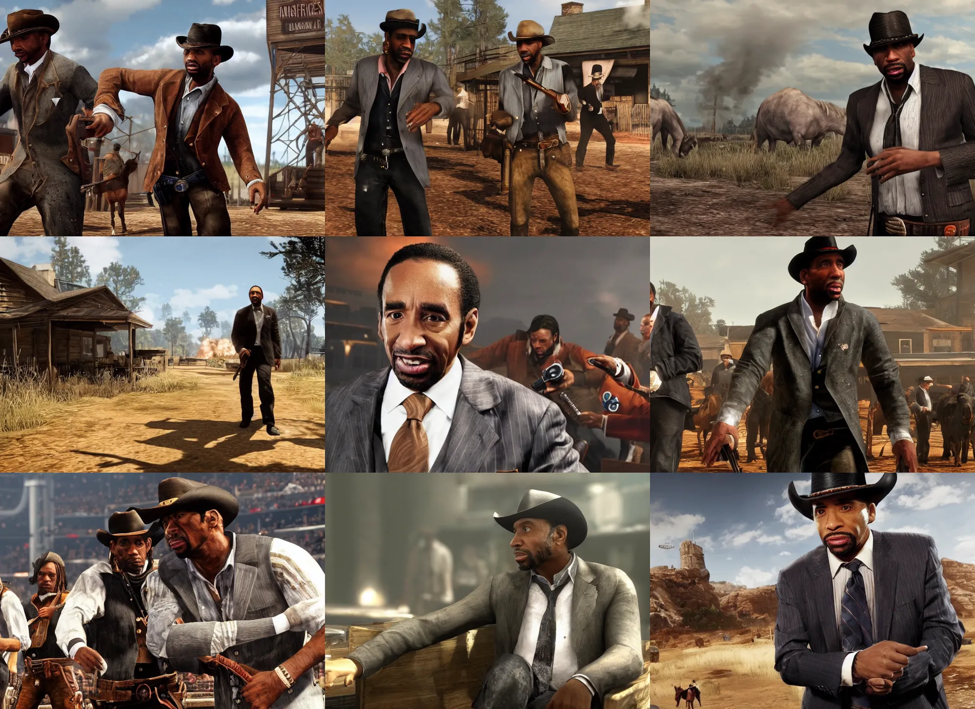 Prompt: still of stephen a. smith from espn's first take as in red dead redemption, playstation 3, ps 3