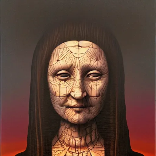 Image similar to monalisa by jacek yerka, alex gray, zdzisław beksiński, dariusz zawadzki, jeffrey smith and h.r. giger, oil on canvas, 8k highly professionally detailed, trending on artstation