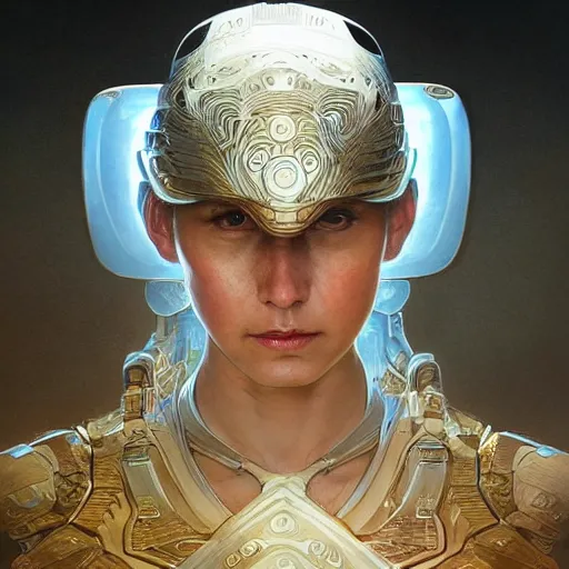 Prompt: portrait of a female warrior wearing a semi transparent carbon shell in plastic, transparent, science fiction, intricate, headshot, highly detailed, digital painting, artstation, concept art, sharp focus, cinematic lighting, illustration, art by artgerm and greg rutkowski, alphonse mucha, cgsociety