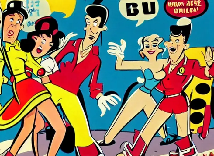 Image similar to hanna barbera cartoon, rockabilly, 1950s