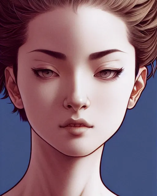 Prompt: ' bored woman with short hair ', closeup shot of face, beautiful shadowing, 3 d shadowing, reflective surfaces, illustrated completely, 8 k beautifully detailed pencil illustration, extremely hyper - detailed pencil illustration, intricate, epic composition, masterpiece, bold complimentary colors. stunning masterfully illustrated by artgerm, range murata, alphonse mucha, katsuhiro otomo.