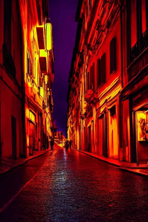 Prompt: neon streets of rome, 4 k, award winning photo
