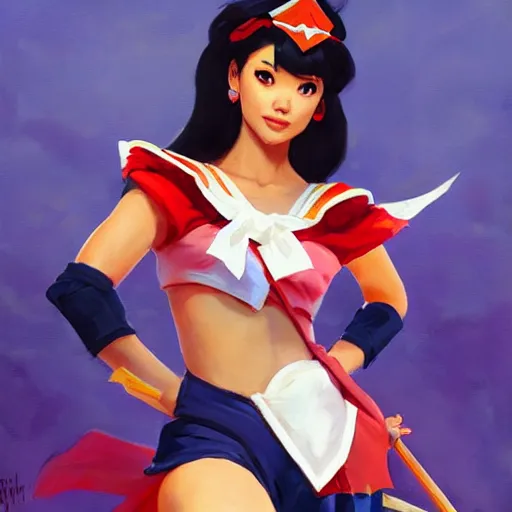 Image similar to greg manchess portrait painting of sailor mars as overwatch character, medium shot, asymmetrical, profile picture, organic painting, sunny day, matte painting, bold shapes, hard edges, street art, trending on artstation, by huang guangjian and gil elvgren and sachin teng