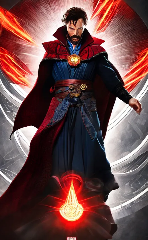 Image similar to epic doctor strange wallpaper, black and red suit, dynamic lighting, photorealistic fantasy concept art, trending on art station, stunning visuals, terrifying, creative, cinematic