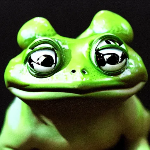 Image similar to pepe green frog big head cute eyes fantasy action scene photo