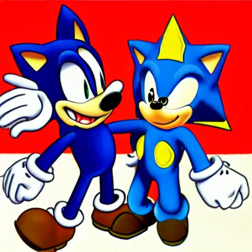 Image similar to 1940s disney film about super mario and sonic the hedgehog