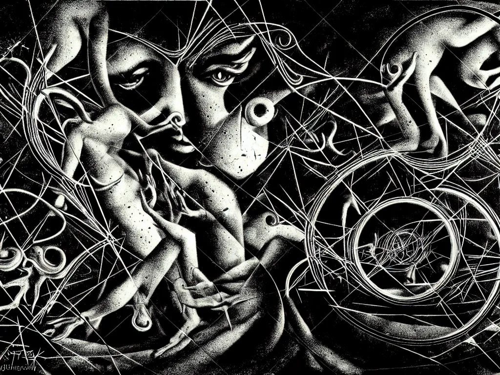 Image similar to highly detailed photo of chaos theory, trending on deviantart, neo surrealism, sharp focus, black and white pallete octane, masterpiece, art by max ernst