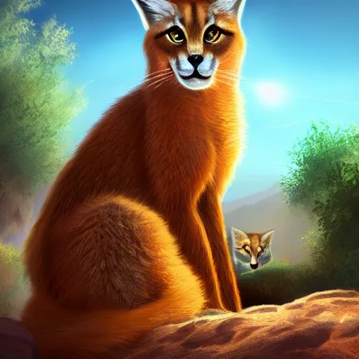 Image similar to cute fluffy caracals, fire, magic, fantasy epic legends stylized digital illustration radiating a glowing aura global illumination ray tracing hdr fanart arstation by ian pesty, 8 k