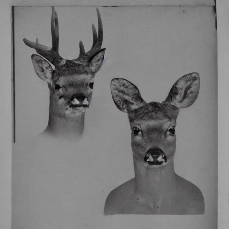 Prompt: deer headed human, old jail mugshot