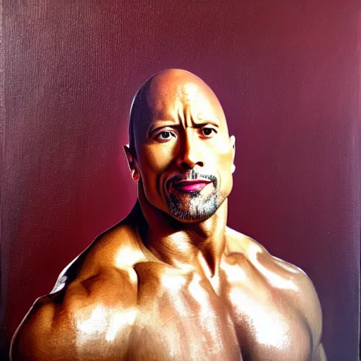 Image similar to dwayne johnson as the queen of england, portrait, oil on canvas