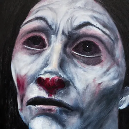 Prompt: big budget horror, dark oil paint of sadness